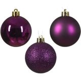 Kerstballen 60x stuks - mix wol wit/paars - 4-5-6 cm - kunststof - kerstversiering