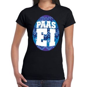 Zwart Paas t-shirt met blauw paasei - Pasen shirt voor dames - Pasen kleding