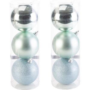 6x stuks grote kunststof kerstballen mintgroen 15 cm mat/glans/glitter - Grote onbreekbare kerstballen kerstversiering