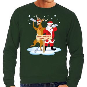 Grote maten foute kersttrui / sweater dronken kerstman en rendier Rudolf - groen voor heren - Kersttruien / Kerst outfit