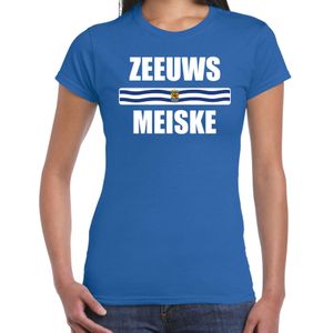 Zeeuws meiske met vlag Zeeland t-shirt blauw dames - Zeeuws dialect cadeau shirt