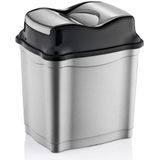 2x stuks zilver/zwarte vuilnisbak/vuilnisemmer kunststof 9 liter - Prullenbakken/Afvalemmers - Kantoor/keuken prullenbakken