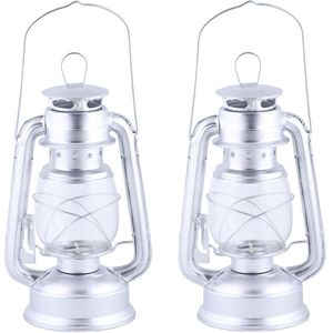 Set van 2x stuks stormlantaarn/windlicht zilver 11,5 x 15 x 24 cm - Camping / tuin lantaarn met theelichthouder