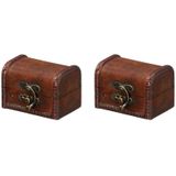 2x Houten opbergkistjes donkerbruin 8 cm - Woonaccessoires