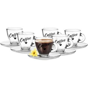 Glasmark Espresso/koffie glazen - met schotels - glas - 12x stuks - 85 ml