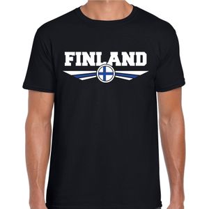 Finland landen t-shirt met Finse vlag - zwart - heren - landen shirt / kleding - EK / WK / Olympische spelen outfit