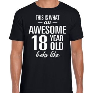 Awesome 18 year - geweldige 18 jaar cadeau t-shirt zwart heren -  Verjaardag cadeau