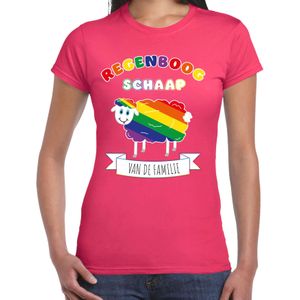 Bellatio Decorations Gay Pride T-shirt voor dames - regenboog schaap - fuchsia roze - LHBTI