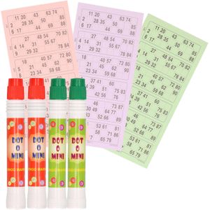 4x Bingostiften/Markeerstiften - 2x Stuks In de Kleuren Groen/Rood met 100x Papieren Bingokaarten van 1-90