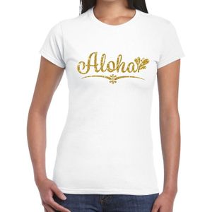 Aloha goud glitter hawaii t-shirt wit dames - dames shirt Aloha