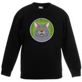 Kinder sweater zwart met vrolijke grijze kat print - grijze katten trui - kinderkleding / kleding