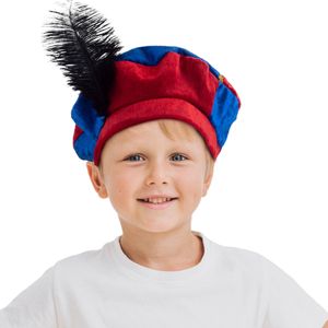 2x stuks luxe pietenmuts/baret rood/blauw voor kinderen - Pietenbaret - Sint en Piet verkleedaccessoire