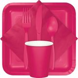 Fuchsia roze plastic bestek setje 96-delig - messen/vorken/lepels - herbruikbaar - Verjaardag feest of BBQ