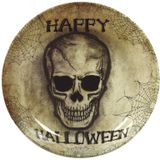 Halloween trick or treat snoepschaal/snoepmand groot - doodshoofd - kunststof - 32 cm