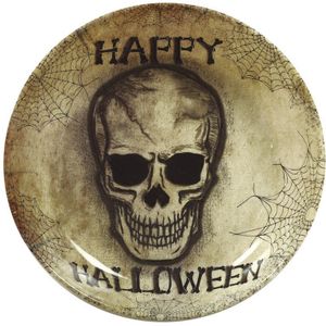 Halloween trick or treat snoepschaal/snoepmand groot - doodshoofd - kunststof - 32 cm