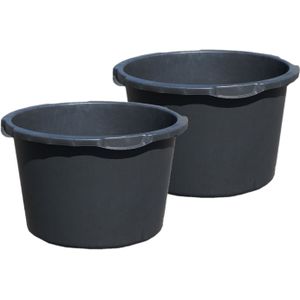 Set van 3x stuks flexibele kunststof bakken/emmers/kuipen 45 liter diameter 52 cm zwart - Speciekuip - Mortelkuip - Boomkuip