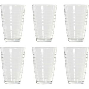 6x Stuks transparante waterglazen/drinkglazen streep relief 300 ml van glas - Keuken/servies basics