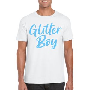 Bellatio Decorations Verkleed T-shirt voor heren - glitter boy - wit - blauw glitter - carnaval