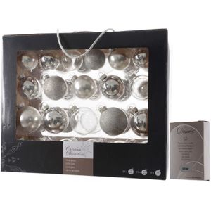 Kerstversiering glazen kerstballen pakket 5-6-7 cm zilver mix 42x stuks met zilverkleurige haakjes