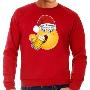 Bellatio Decorations Foute Kersttrui/sweater voor heren - bier - rood - grappig - emoji