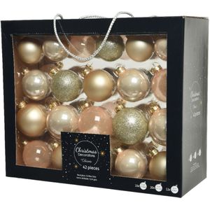 Kerstballen pakket met 42x stuks kerstballen van glas - 5-6-7 cm parel champagne