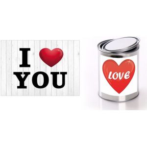 I Love You Valentijnskaart en cadeaublik met hartje - Valentijnsdag / romantisch cadeau
