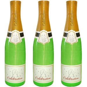 3x Stuks grote/XXL opblaasbare champagne fles 180 cm - Oud en Nieuw en bruiloft accessoires/decoratie