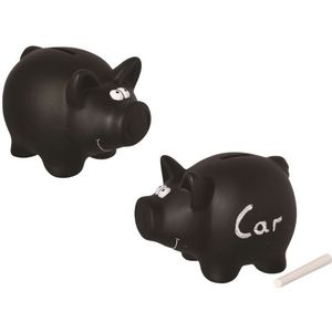 Spaarvarken / spaarpot met krijtje - 16 cm - kinder spaarpot zwart