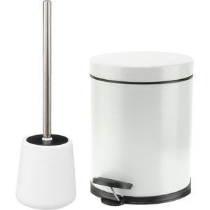 5Five Badkamer/toilet accessoires - WC-borstel en pedaalemmer 5L - wit