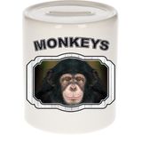 Dieren liefhebber leuke chimpansee spaarpot  9 cm jongens en meisjes - keramiek - Cadeau spaarpotten apen liefhebber