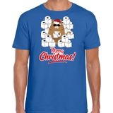 Fout Kerstshirt / Kerst t-shirt met hamsterende kat Merry Christmas blauw voor heren- Kerstkleding / Christmas outfit