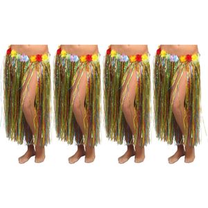 Fiestas Guirca Hawaii verkleed rokje - 4x - voor volwassenen - multicolour - 75 cm - hoela rok