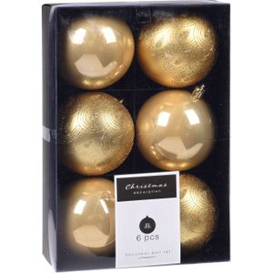 6x Kerstboomversiering luxe kunststof kerstballen goud 8 cm - Kerstversiering/kerstdecoratie goud