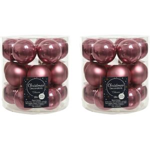 54x stuks kleine kerstballen oud roze (velvet) van glas 4 cm - mat/glans - Kerstboomversiering