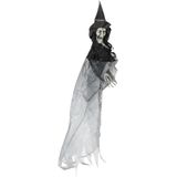 Horror heks hangdecoratie pop met licht 120 cm - Halloween heksen hangversiering
