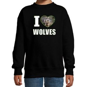 I love wolves sweater met dieren foto van een wolf zwart voor kinderen - cadeau trui wolven liefhebber - kinderkleding / kleding