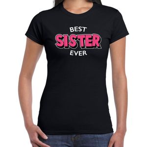 Best sister ever / beste zus ooit cadeau t-shirt / shirt - zwart met rode en witte letters - voor dames - verjaardag shirt / cadeau t-shirt