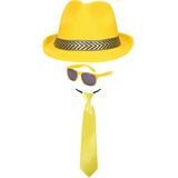 Carnaval verkleedset Men in Yellow - hoed/zonnebril/party stropdas - geel - heren/dames - verkleedkleding accessoires