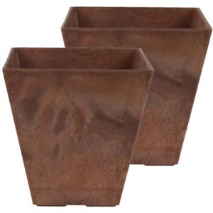 Set van 2x stuks bloempot/plantenpot gerecycled kunststof/steenpoeder terra bruin dia 20 cm en H20 cm - Binnen en buiten gebruik