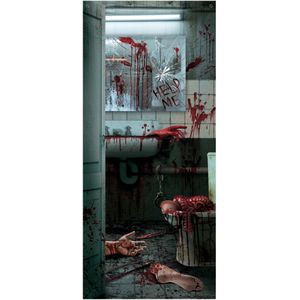 Fiestas Horror deur scenesetter/deurposter - bloederige badkamer - Halloween thema versiering - 180 x 80 cm