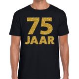 75 jaar goud glitter verjaardag t-shirt zwart heren - verjaardag / jubileum shirts