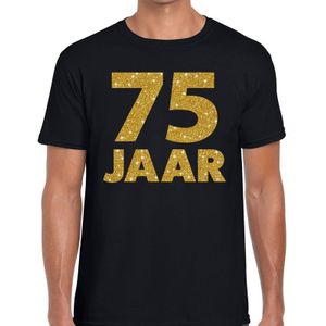 75 jaar goud glitter verjaardag t-shirt zwart heren - verjaardag / jubileum shirts