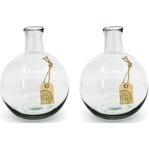 Set van 2x transparante ronde fles vaas/vazen van eco glas 18 x 24 cm - Gerecycled glas - Woonaccessoires/woondecoratie - Glazen bloemenvaas