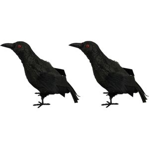 Raaf/kraai - 2x - zwart - Halloween decoratie dieren - 20 cm