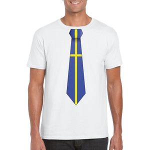 Wit t-shirt met Zweedse vlag stropdas heren - Zweden supporter