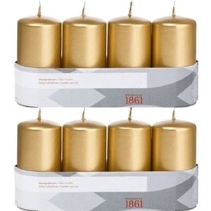 8x Gouden Cilinderkaarsen/Stompkaarsen 5 X 10 cm 18 Branduren - Geurloze Goudkleurige Kaarsen