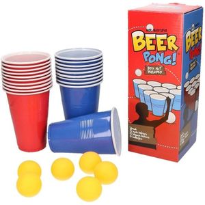 Drankspel/drinkspel beer pong set met red en blue cups feestartikelen - herbruikbare bekers