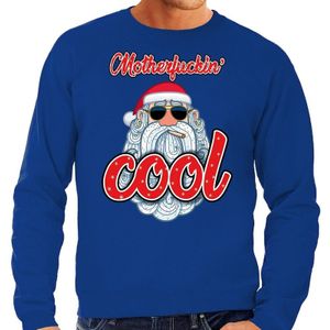 Foute Kersttrui / sweater -  Stoere kerstman - motherfucking cool - blauw voor heren - kerstkleding / kerst outfit