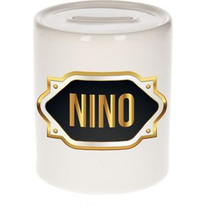 Nino naam cadeau spaarpot met gouden embleem - kado verjaardag/ vaderdag/ pensioen/ geslaagd/ bedankt