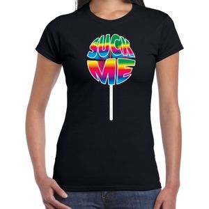 Bellatio Decorations Gay Pride shirt - suck me - regenboog - dames - zwart